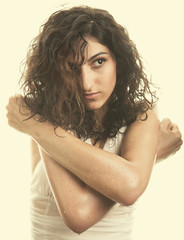 Obraz premium Beautiful Girl with dark curly hair