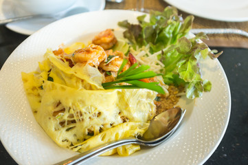 Pad thai noodles is local food and very popular in Thailand. pad thai in restaurant.