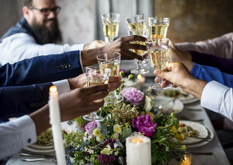 Group of Diverse People Clinking Wine Glasses Together Congratulations Celebration