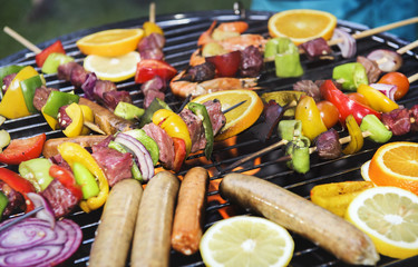 Closeup of cooking barbecue on charcoals grill
