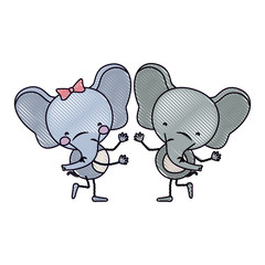 color crayon silhouette caricature with couple of elephants dancing vector illustration