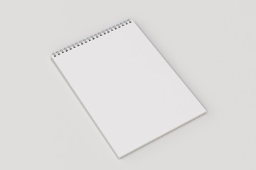 Blank white notebook with metal spiral bound on white background - 164653341