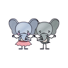 color crayon silhouette caricature with couple of elephants holding hands vector illustration
