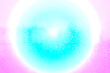 Raindrops on Glass Background with a Soft Vignette Gradient of Magenta White and Sky Blue
