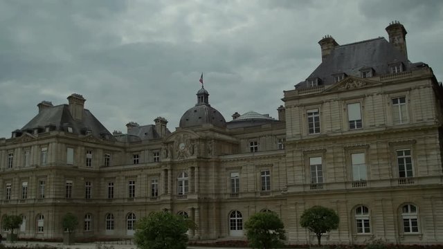 Timelapse shot of the Luxembourg Palace in Paris, France. 4K broadcast footage