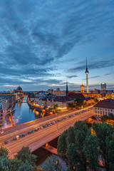 Downtown Berlin with the famous Television Tower at dusk