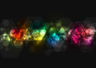 Colorful geometric hexagons tech background