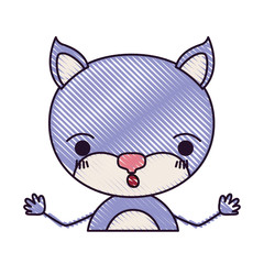 color crayon silhouette caricature hafl body of cute cat surprised expression vector illustration