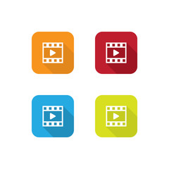 Colorful Flat Film or Media Icons With Long Shadow