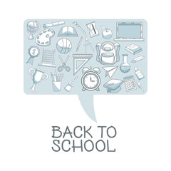 white background with color silhouette shading of dialog box with set school elements