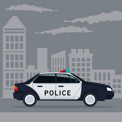 color poster city landscape with police car vehicle transport