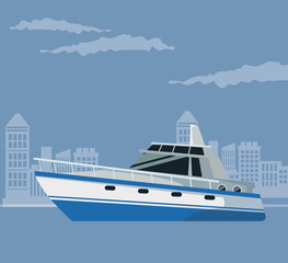 Fototapeta premium color poster city landscape with boat over water