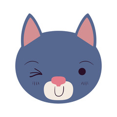 colorful caricature cute face of cat wink eye expression vector illustration