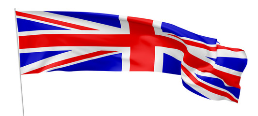 Long flag of United Kingdom on flagpole