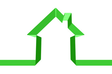 Green house silhouette made of ribbon isolated