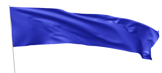 Long blue flag with flagpole waving in wind
