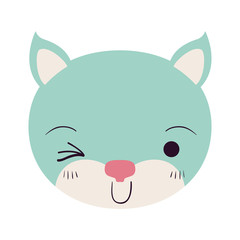 colorful caricature cute face of kitten wink eye expression vector illustration