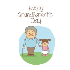 white background with scene grandpa holding hand a girl happy grandparents day