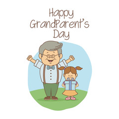 white background with scene grandpa happiness expression and girl with a gift happy grandparents day