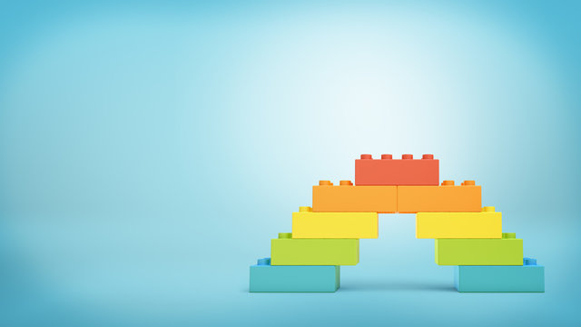 3d Rendering Of Multi-colored Toy Blocks Making Up A Rainbow Bridge.