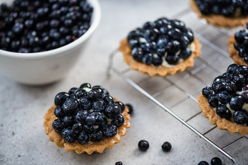 Blueberry tart pie on concrete slate