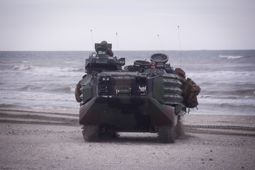 US Navy amphibious personnel carriers take part at a NATO military exercise, on 18 March 2017, in...