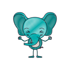 color crayon silhouette caricature of cute elephant wink eyes expression smiling vector illustration