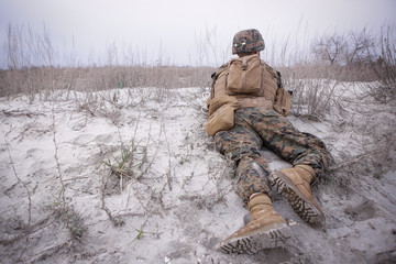 Soldiers from US Navy Amphibious Squadron 8 assault an enemy strong point during a NATO military exercise