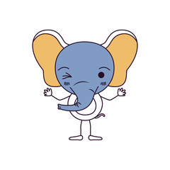 silhouette color sections caricature of cute elephant wink eye expression with hands up vector illustration