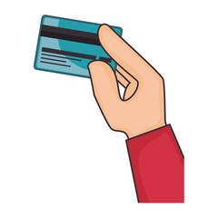 hand holding a credit card icon over white background vector illustration