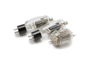 Glass vacuum electrical lamps   isolated on white background