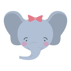 colorful caricature cute face of female elephant animal happiness expression with bow lace vector illustration