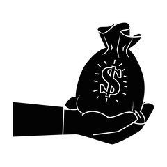 isolated hand money bag icon vector illustration graphic design