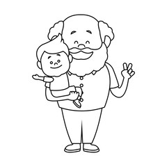 cartoon happy grandpa and his grandson on white background