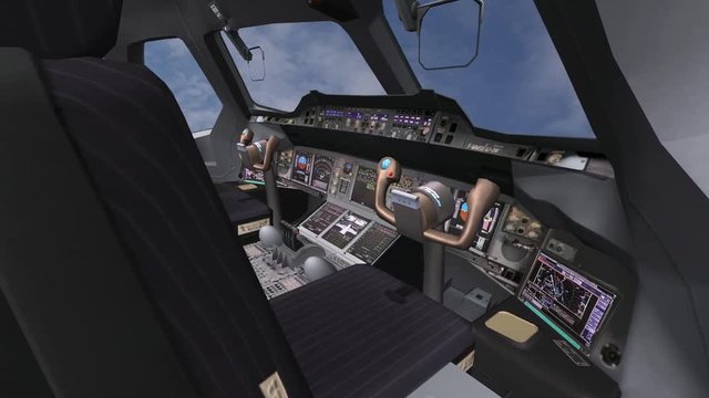 Aircraft cockpit,high-tech dashboard,Pilots operating plane.