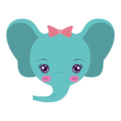 colorful caricature face of female elephant animal happiness expression vector illustration