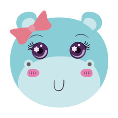 colorful caricature face of female hippo animal cute expression vector illustration