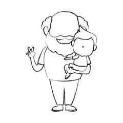 cartoon happy grandpa and his grandson on white background