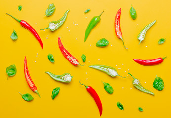 Above view at Chili pepper and basil