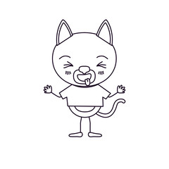 sketch silhouette caricature of cute cat sticking out tongue expression in t-shirt vector illustration