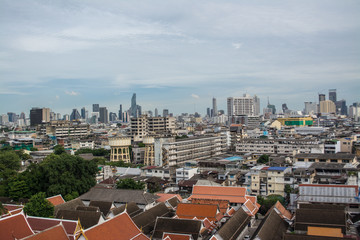 Fototapeta na wymiar Bangkok, the capital city of Thailand, the high view from the golden mountain of Wat Saket.