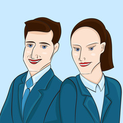 Fototapeta premium couple of business woman and man smiling. vector illustration.