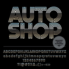 Vector set of Silver Alphabet Letters. Font contains Graphic Style. Vector icon with text Auto Shop