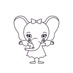 sketch silhouette caricature of cute expression female elephant in dress with bow lace vector illustration