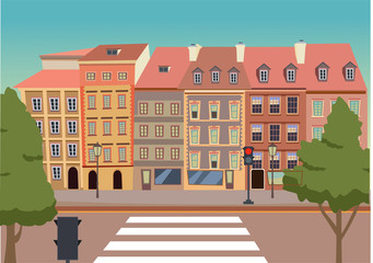 Crosswalk city flat background vector illustration