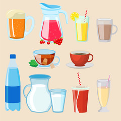 Drinks cartoon set vector illustration