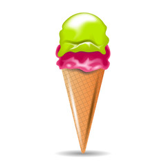 Ice cream realistic cone vector illustration