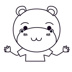sketch silhouette caricature half body of cute hippo happiness expression with t-shirt vector illustration