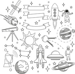 Space cosmos set  vector illustration objects