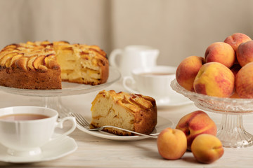 Homemade delicious aromatic peach pie.